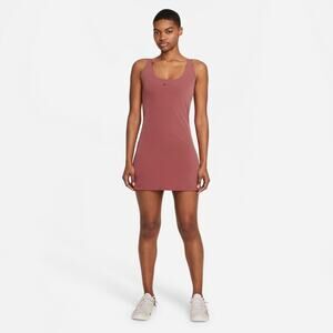 Nike Bliss Luxe training tennis dress active built in bra shorts mauve pink